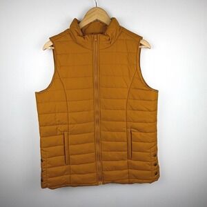 Zenana Outfitters Womens Mustard Yellow Quilted Puffer Vest Zip Front Large